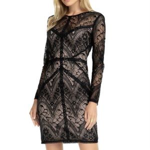 ASTR The Label Black Lace Long Sleeve Dress Nude Lined Women’s Size Medium